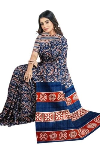 Printed Blue Cotton Saree - Soft Cotton Fabric, Casual Bandhani Style, Elegant Look, Lightweight & Breathable Material, Comfortable Fit for Spring & Summer
