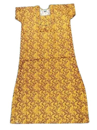 Women Nighty - Cotton Blend Customized Size Yellow Printed Design | Light Weight Breathable Appliqued Technique Suitable for Summer & Winter