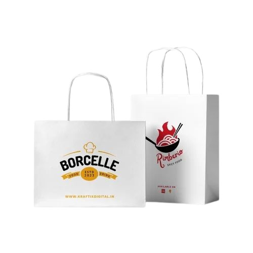Designer Paper Bags - Biodegradable, Moisture Proof, Recyclable | White Printed Style, Rope Handle