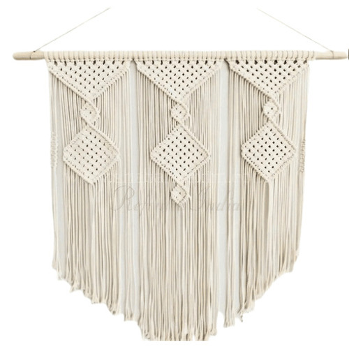 Fabric Macrame Wall Hanging - Standard Size, Ivory White | Easy to Use, Easy to Clean, Lightweight, Modern Design