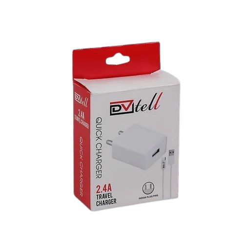 Mobile Charger Packaging Box - Paper Material, Square Shape, Multi Color, Weight Holding Capacity 2 Kg, Gloss Matte Printing Effects