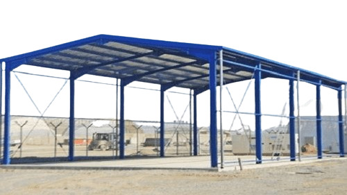 Prefabricated Structure - Steel and Sandwich Board Materials | Blue Folding Door, Metal Sheet Roof, Long Lasting Finish