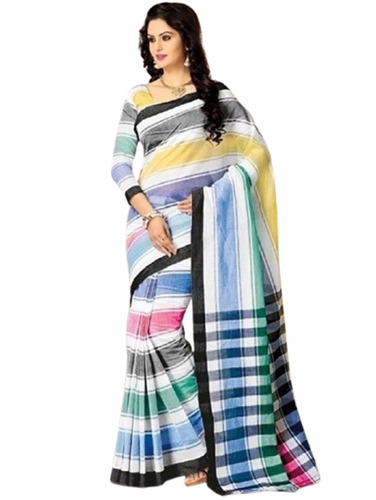Cotton Saree - 100% Pure Cotton, Customized Size | Multicolor Striped Design, Light Weight, Breathable, Ideal For Daily Wear