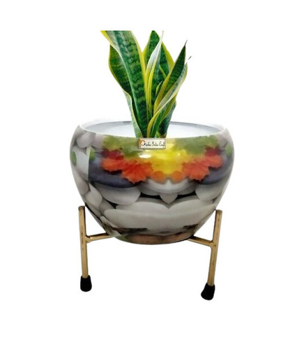 Metal Flower Pot - Glossy Metal, Round Shape, Multi-Color Options | Portable, Easy to Install, Water & Rust Resistant, Easy to Clean