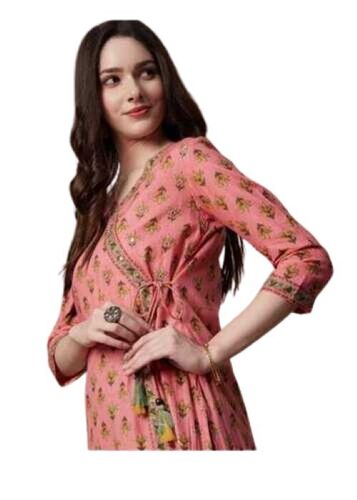 Mirror Kurti - Silk & Cotton XXXL Size | Reflective Mirror Work Vibrant Orange Long Sleeve Soft Fabric Chic Embellishments for Festive Wear