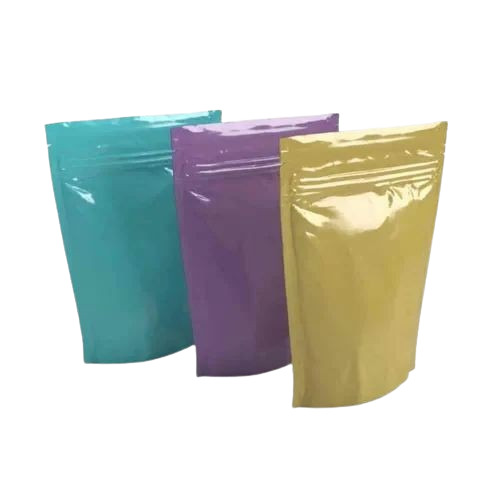Multicolor Standup Pouch - PP Material, 6x4 Inches Size, Plain Laminated Finish, Glossy Finish, Zipper Closure Type | Ideal for FMCG Products Packaging