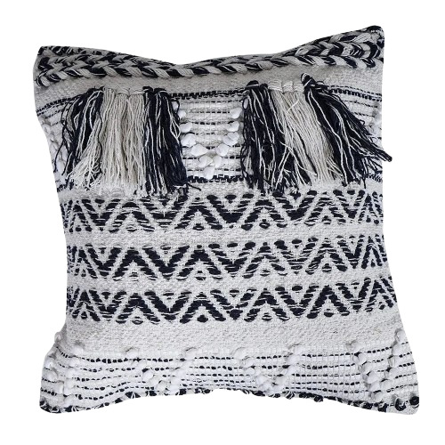 Square Cushion Cover - 100% Cotton Standard Size White & Black Embroidered Design | Portable Washable Quick Dry Breathable Lightweight