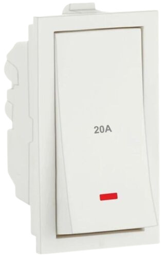 Electrical Switches - Plastic Material, 2 Inches Size | White Color, 20 Ampere Max Current, Durable Design, High Protection Level, 3 Years Mechanical Life