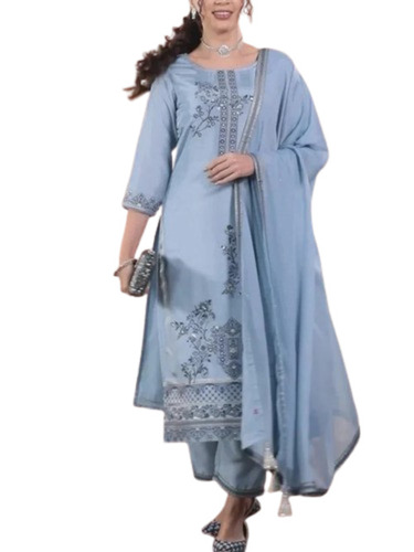 Women Kurti - Cotton, Customized Size, Grey | Lightweight, Breathable, Quick Dry, Machine Washable, Embroidered Design, 3/4 Sleeve, Party Wear