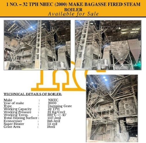 32 TPH NHEC 2000 Make Bagasse Fired Steam Boiler