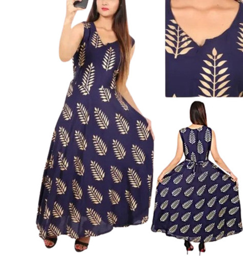 Ladies Fashion Dress - Cotton Blend, Customized Size, Blue Color | Light Weight, Breathable, Washable, Sleeveless, Modern Design