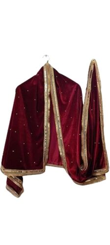 Sherwani Dupatta - Silk & Velvet Brocade, Dark Red with Intricate Embroidery | Elegant Design, Lightweight Feel, Vibrant Colors, Breathable Texture