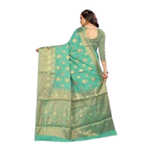 Maheshwari Silk Saree - Green and Golden Printed Silk Skin-Friendly Casual and Party Wear Shrink-Resistant for Spring and Summer