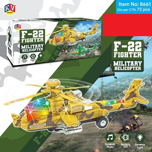 Bump And Go Military Helicopter With Light And Music - Material: Plastic