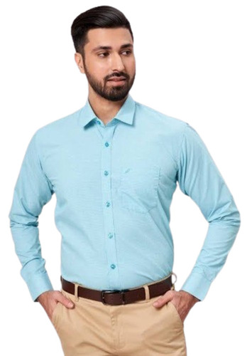 Cotton Shirt - 100% Cotton, Customized Size, Sky Blue Color | Light Weight, Breathable, Classic Collar, Full Sleeves, Standard Design