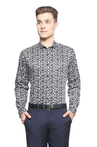 Mens Printed Cotton Shirt - Customized Size, Grey Color | Light Weight, Breathable, Full Sleeves, Washable