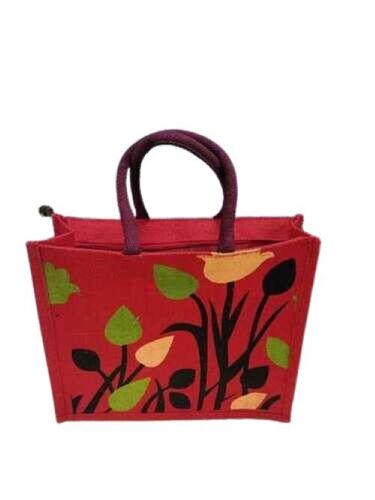 Printed Jute Bag  - Color: Red