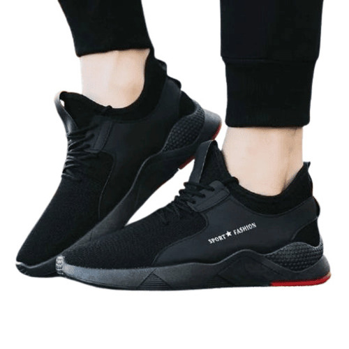 Men's Sports Shoes - Canvas Upper, EVA Outsole, Black | Slip-Resistant, Lightweight, Comfortable Fit, Air Mesh Lining, Suitable for Running in All Seasons