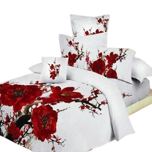Double Bed Sheets - 100% Cotton, Full Size, Red & White, Dobby Style | Breathable, Light Weight, Printed Pattern, Includes Pillowcase