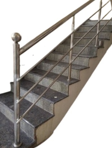 Steel Railing - Stainless Steel, 4 Foot Height x 50 Foot Length, Silver Color, Finished Polished, Modern Design, Customized Size, Hand Made Grills