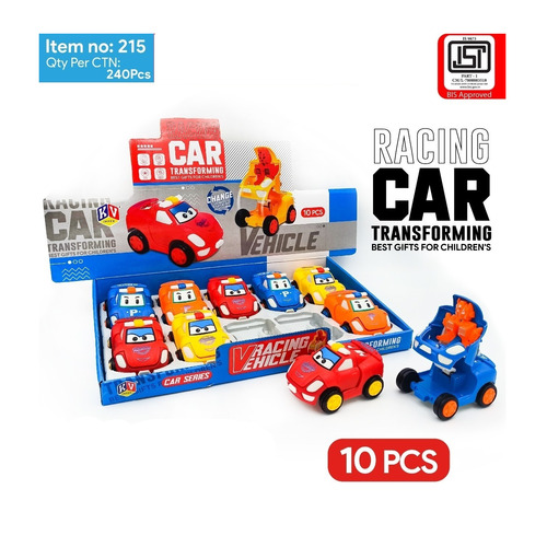 10 Pcs Friction Racing Transforming Car