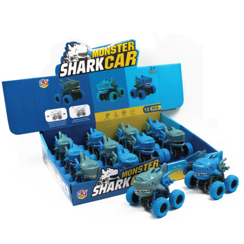 12 Pcs Friction Power Monster Shark Car With 360 Rotation