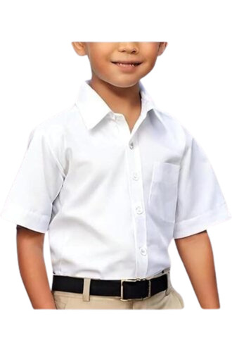 School Shirt - Cotton, Customized Size, White Color, Short Long Sleeve | Features: Light Weight, Breathable, Washable, Suitable for Boys Aged 5-8