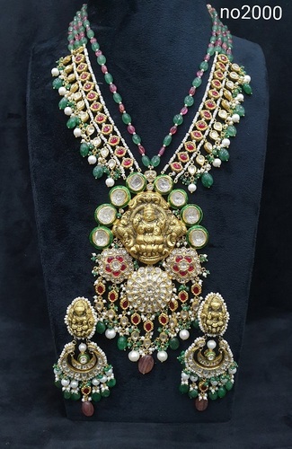 Gold Uncut Diamond Polki Temple Set