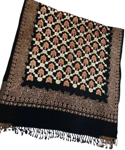 Women Black Kashmiri Shawl - Woolen, 50x100 Inches | Warm and Soft, Embroidered Pattern, Perfect for Casual Winter Wear