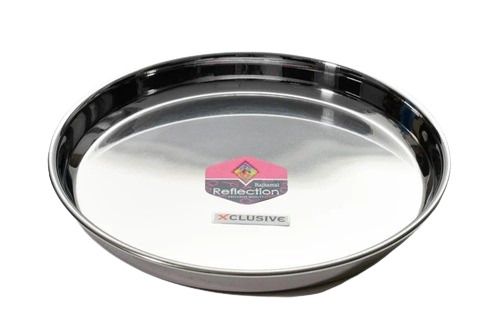Stainless Steel Dinner Plate - Customized Size, Polished Silver Finish | Durable, Very Good Quality, Ideal for Home Use