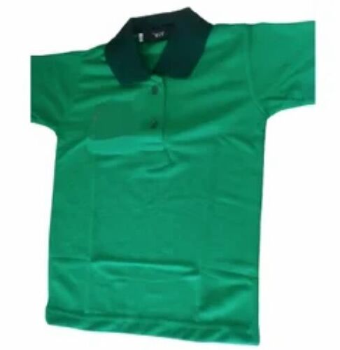 Kids School T-Shirt - Cotton & Organza Standard Collar Green Color | Breathable Sweat Absorbent UV Protection Quick Dry Easy Care