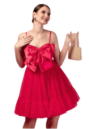 Frill Dress - 100% Silk Customized Size Red Color | Light Weight Sleeveless Modern Design Ethnic Indian Style