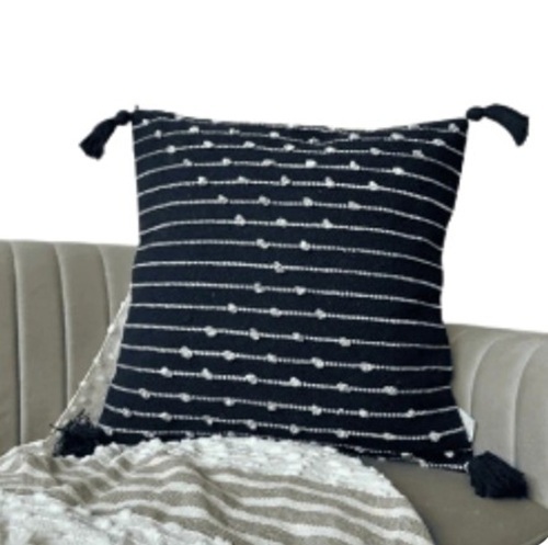 Boho Cushion Covers - Cotton Material, Square Shape, Blue Color | Designed for Body Use, Plain Style with Microfiber Filling