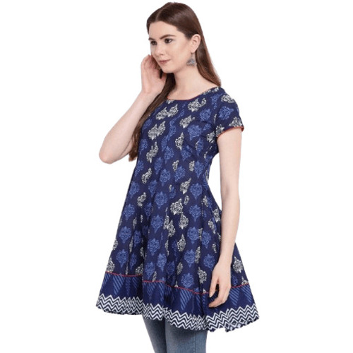 Short Kurti - Cotton, L/XL/XXL Sizes, Blue Color | Anti Wrinkle, Breathable, Quick Dry, Trendy Summer Wear