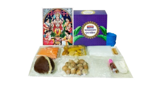 Satyanarayana Pooja Kit - Wood Material | Indian Regional Style, Religious Theme, Temple Design, 2-Year Shelf Life in Box Packaging