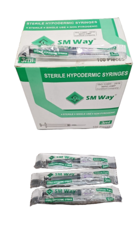 SM WAY 3ML Sterile Hypodermic Single Use Syringes - 3 ml Capacity, Clear Markings, Smooth Accurate Plunger