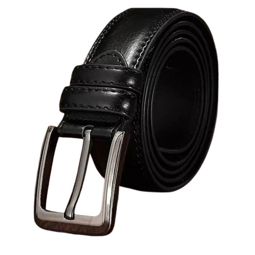 Leather Belt - Durable Leather, 2 Inch Width, Black Color | Polished Design, Comfortable Fit, Steel Buckle, 1-Year Warranty