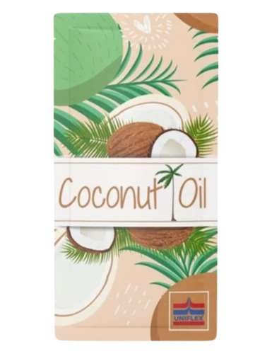 Coconut Oil Packaging Pouch - LDPE Material, 50x80 mm Size, Multi-Color Printed Design, Glossy Finish, Multi-Layer Lamination, Heat Sealed Closure