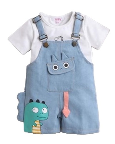 Kids Print T-Shirt Dungaree Set - Color: Fd