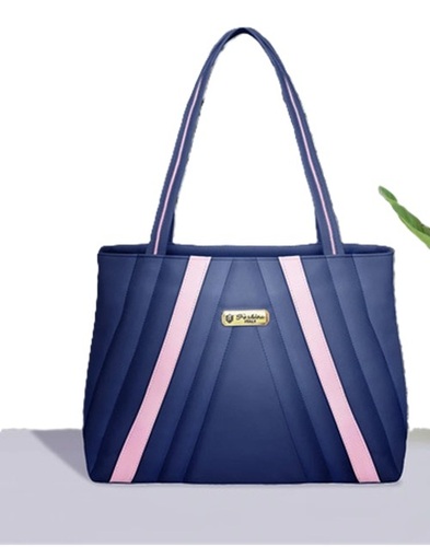 Ladies Striped Hand Bags - PU Material, Standard Size | Multi Color, Rectangular Shape, 3 Compartments, Stylish Handle Design