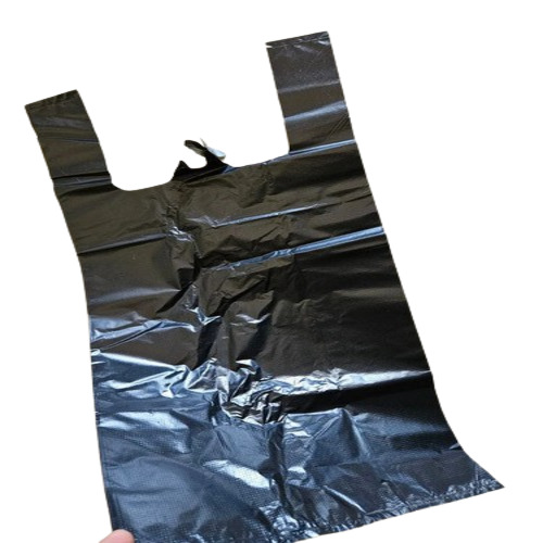 Plastic Carry Bags - Plastic Material, U Cut Handle Design, Black Color, Plain Pattern | Flexo Printing, Patch Handle For Grocery Use