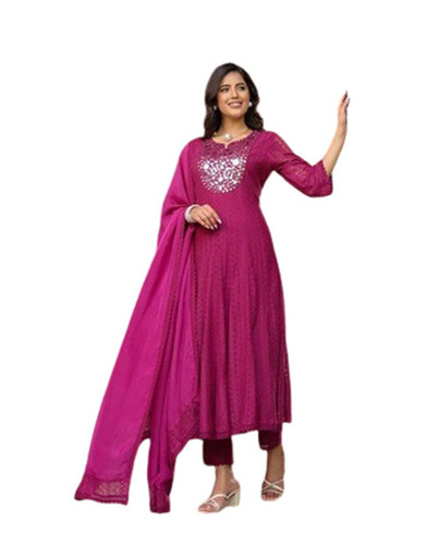 Salwar Suits - Crochet Fabric Size S-XXL Pink Color | Breathable Anti-Wrinkle Quick Dry 3/4th Sleeve Design