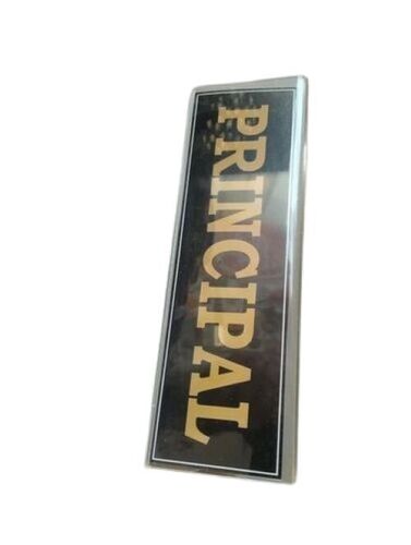 Acrylic Table Name Plate - Ceramic Material, Quadro Shape, Black and Golden Color | Customizable Size, Freestanding Design, Easy Maintenance, Engraving Options
