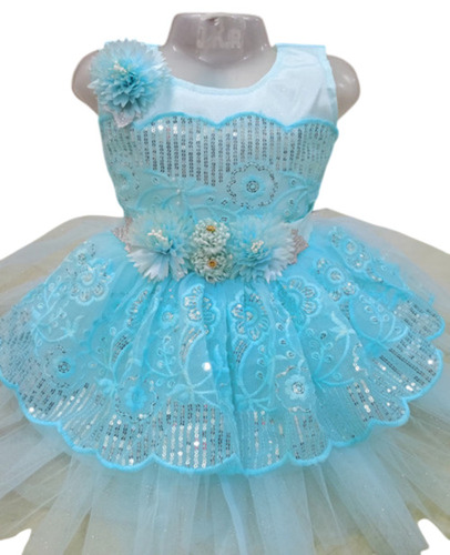Girls Baby Frocks - Net & Other Fabric Customized Sizes Blue Color | Lightweight Breathable Sleeveless Modern & Designer Look for Summer