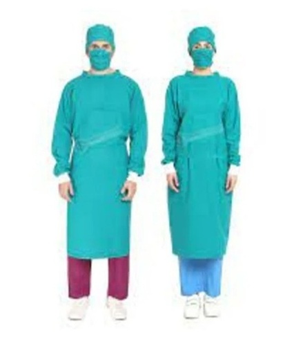 Surgical Gown - Polyester Fabric, Size S-XXL, Green Color, Long Sleeve, Plain Pattern, Unisex Style