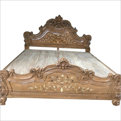 Brown Wooden Double Bed - Material: Wood