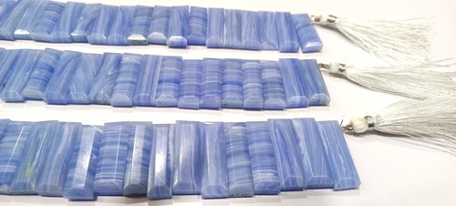 Natural Blue Lace Agate Briolette Faceted Baguette Shape 25-30Mm Approximately Long - Material: Gemstone