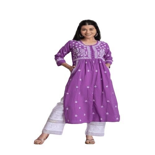 Cotton Embroidered Kurtis - Color: Purple