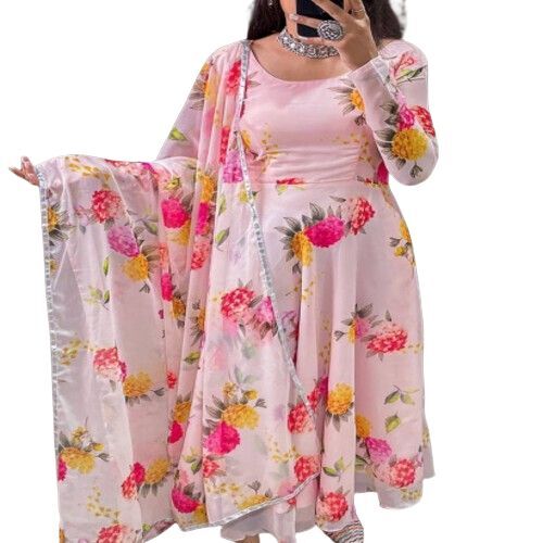 Printed Kurti Set - Cotton Blend, Customized Sizes Available, Pink and White | Breathable, Lightweight, Elegant Design, Comfortable Fit, Skin-Friendly, Easy Maintenance