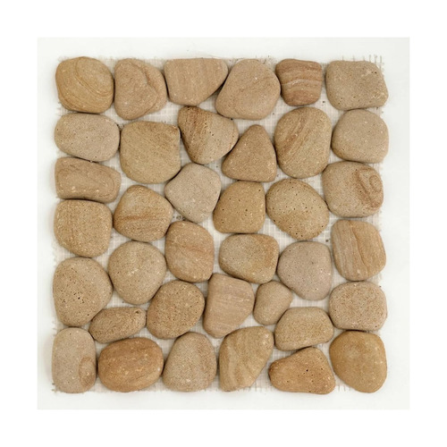 Mosaic Sandstone - Antique Finish, 30x30 cm, Beige Color | Oval and Square Forms Suitable for Wall Applications, Stone Block and Cube Design